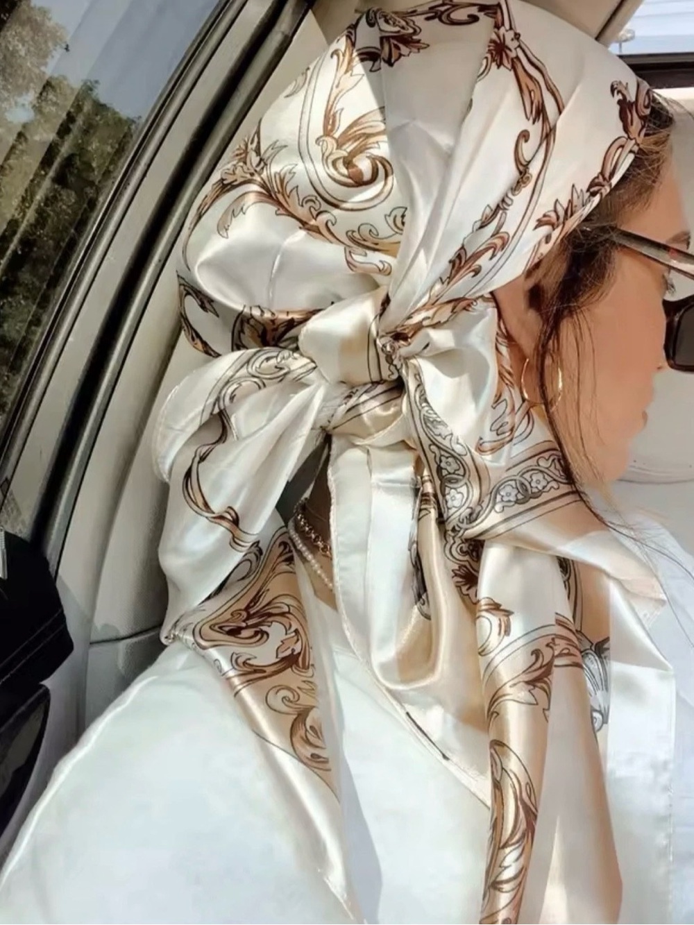 & Other Stories Cream and Gold Baroque Satin Headscarf
